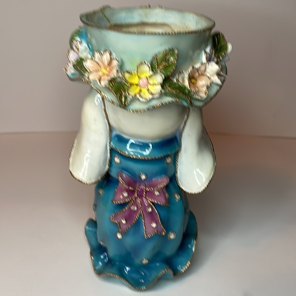 Margies Garden Rabbit Vase Ceramic Bunny Flower Hat Basket Spring Easter bunny - Picture 6 of 8